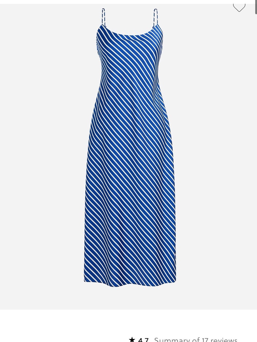 J.Crew New Gwyneth satin Striped Slip Dress blue and white NWT